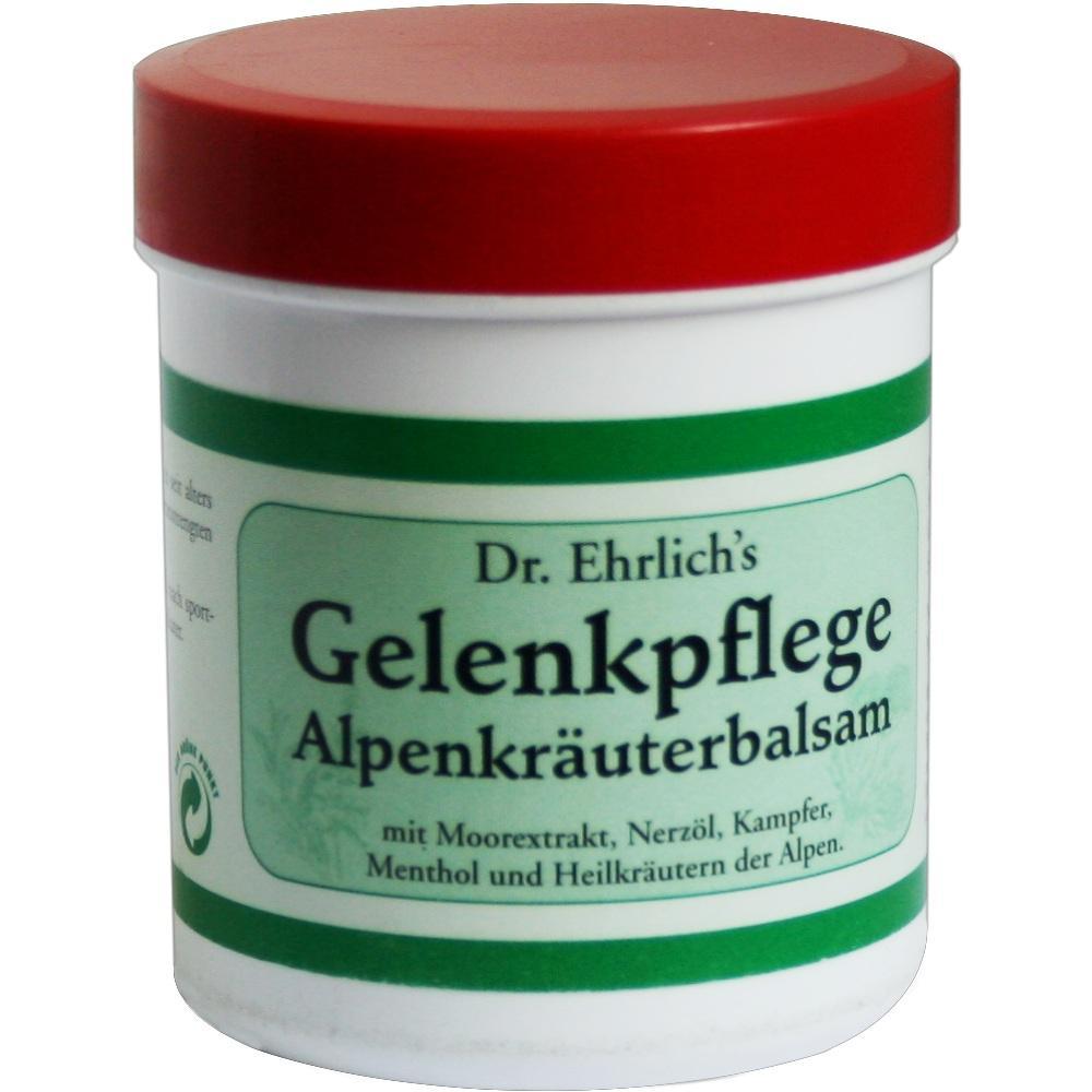 Eine Cremedose mit rotem Deckel und grünem Etikett für Gelenkpflege.